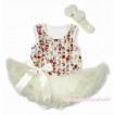 Valentine's Day Rainbow Romantic Rose Bodysuit Cream White Pettiskirt & Bow & Cream White Headband Rainbow Roes Bow JS3339 